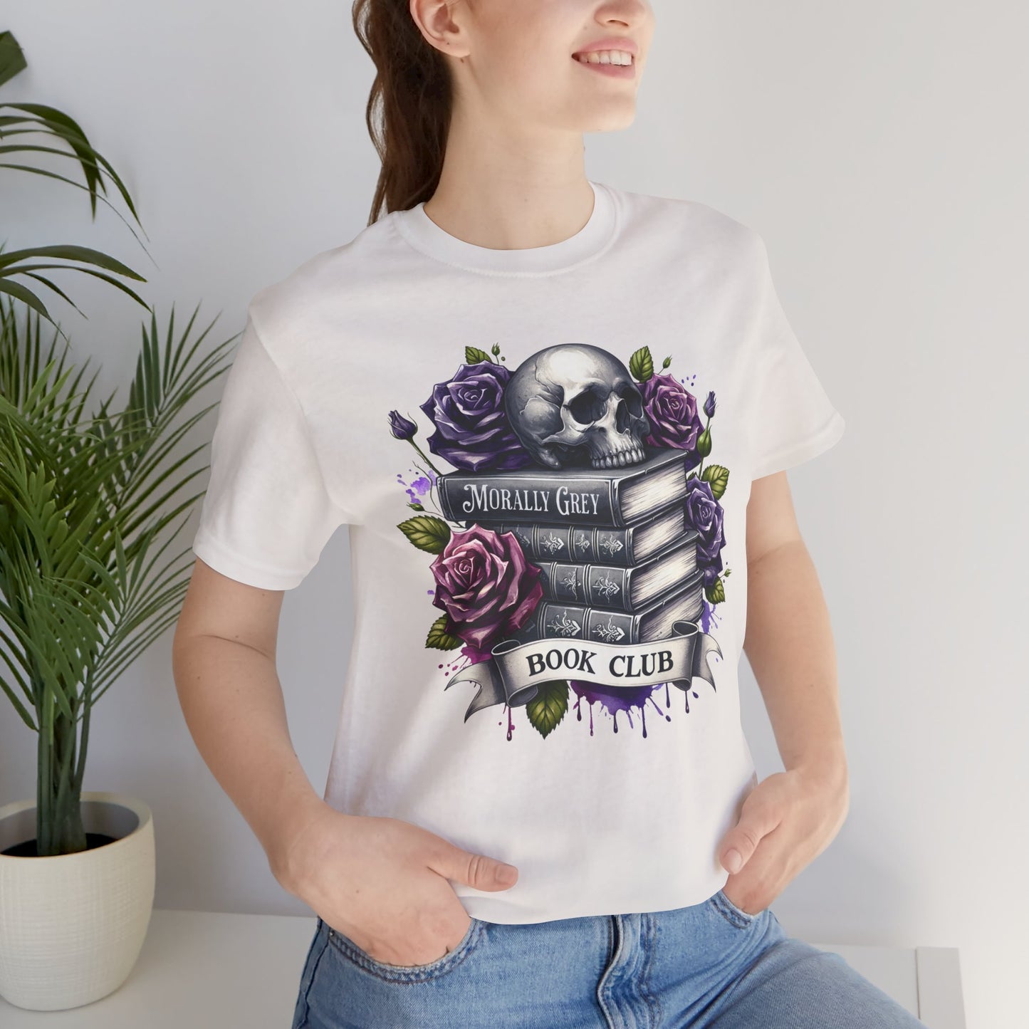Book Club Unisex Jersey Tee - Skull & Roses Design