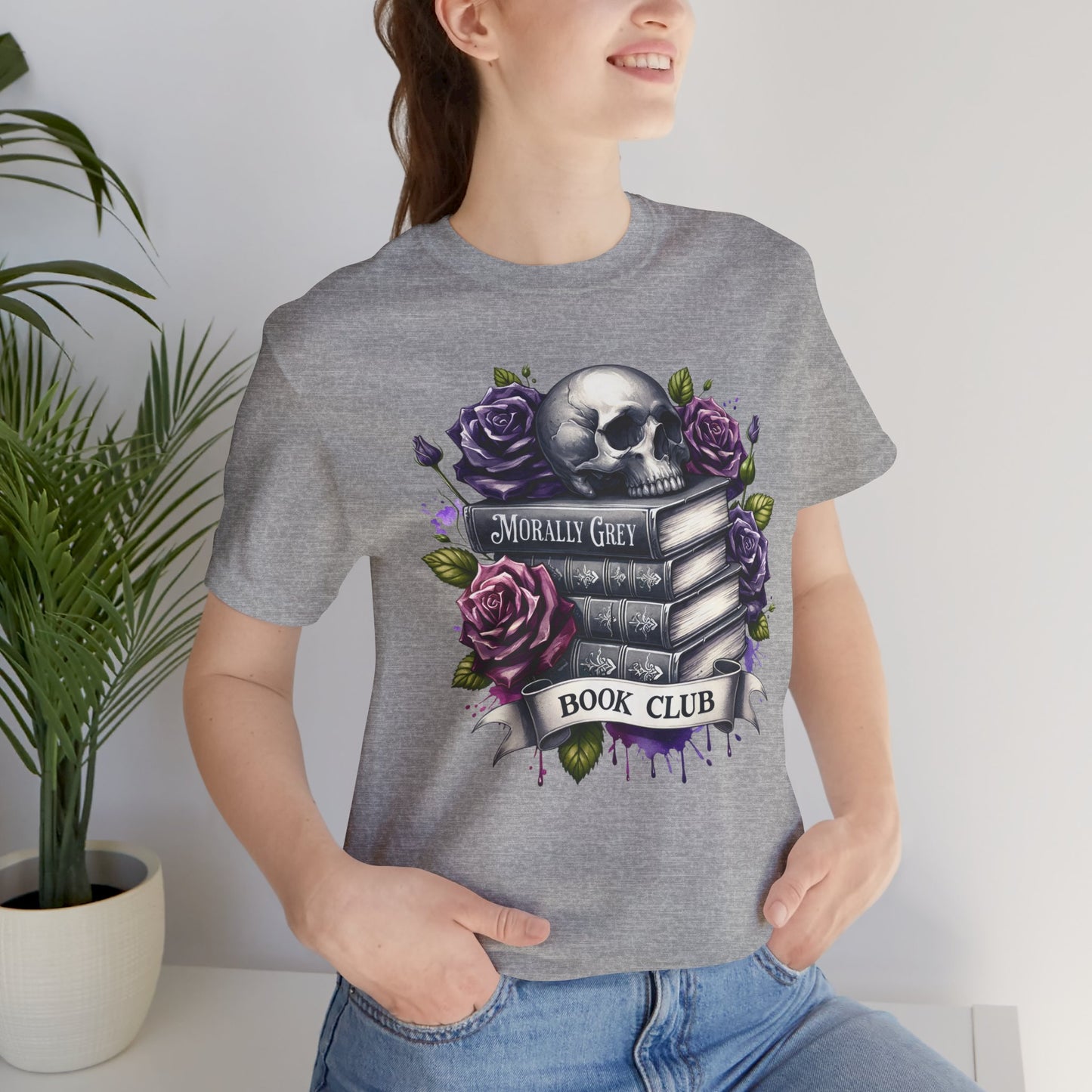 Book Club Unisex Jersey Tee - Skull & Roses Design