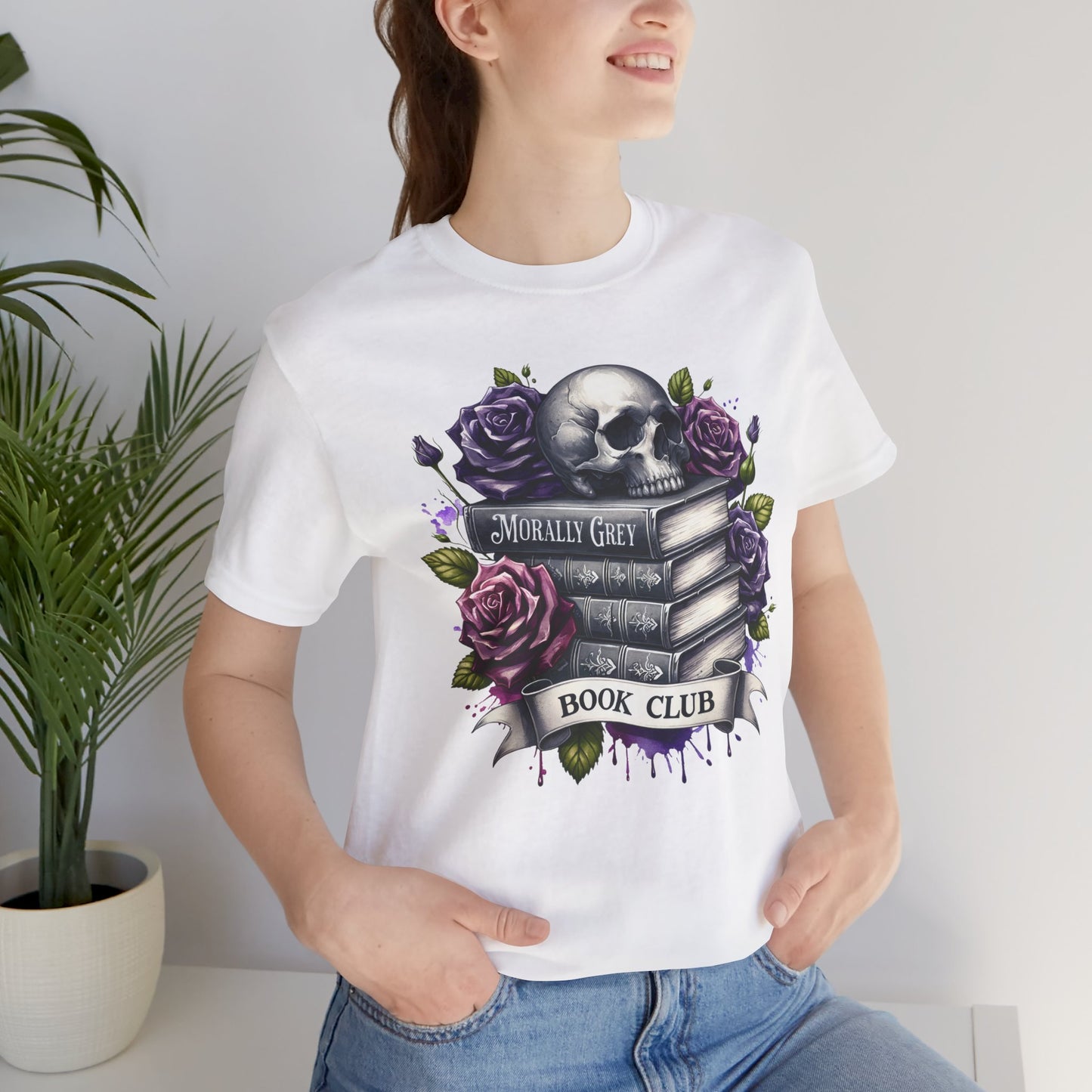 Book Club Unisex Jersey Tee - Skull & Roses Design