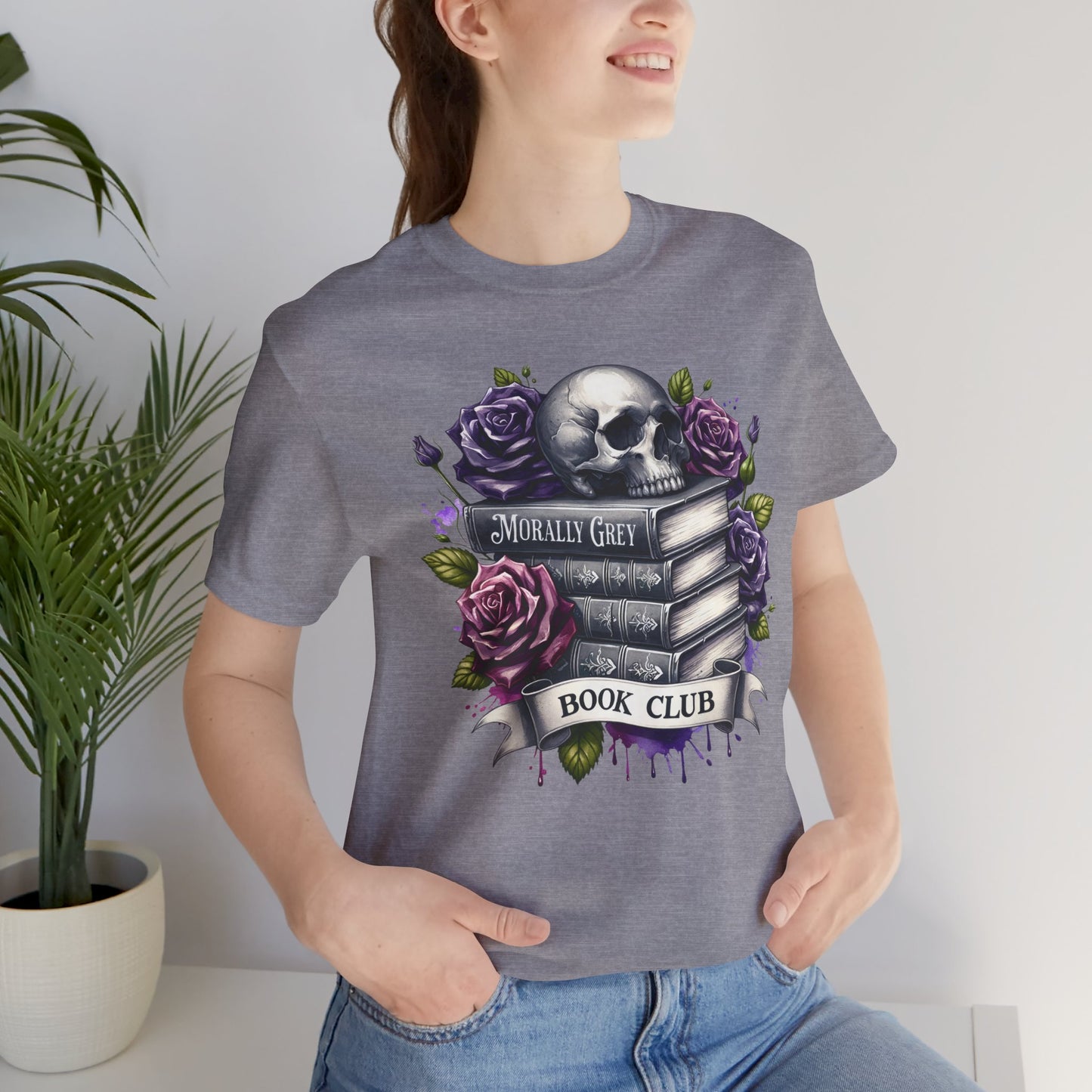 Book Club Unisex Jersey Tee - Skull & Roses Design