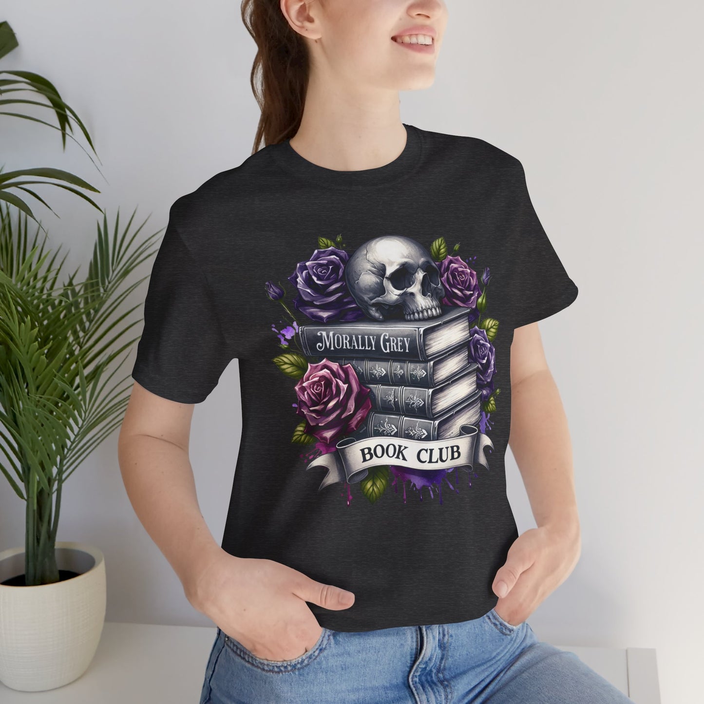 Book Club Unisex Jersey Tee - Skull & Roses Design