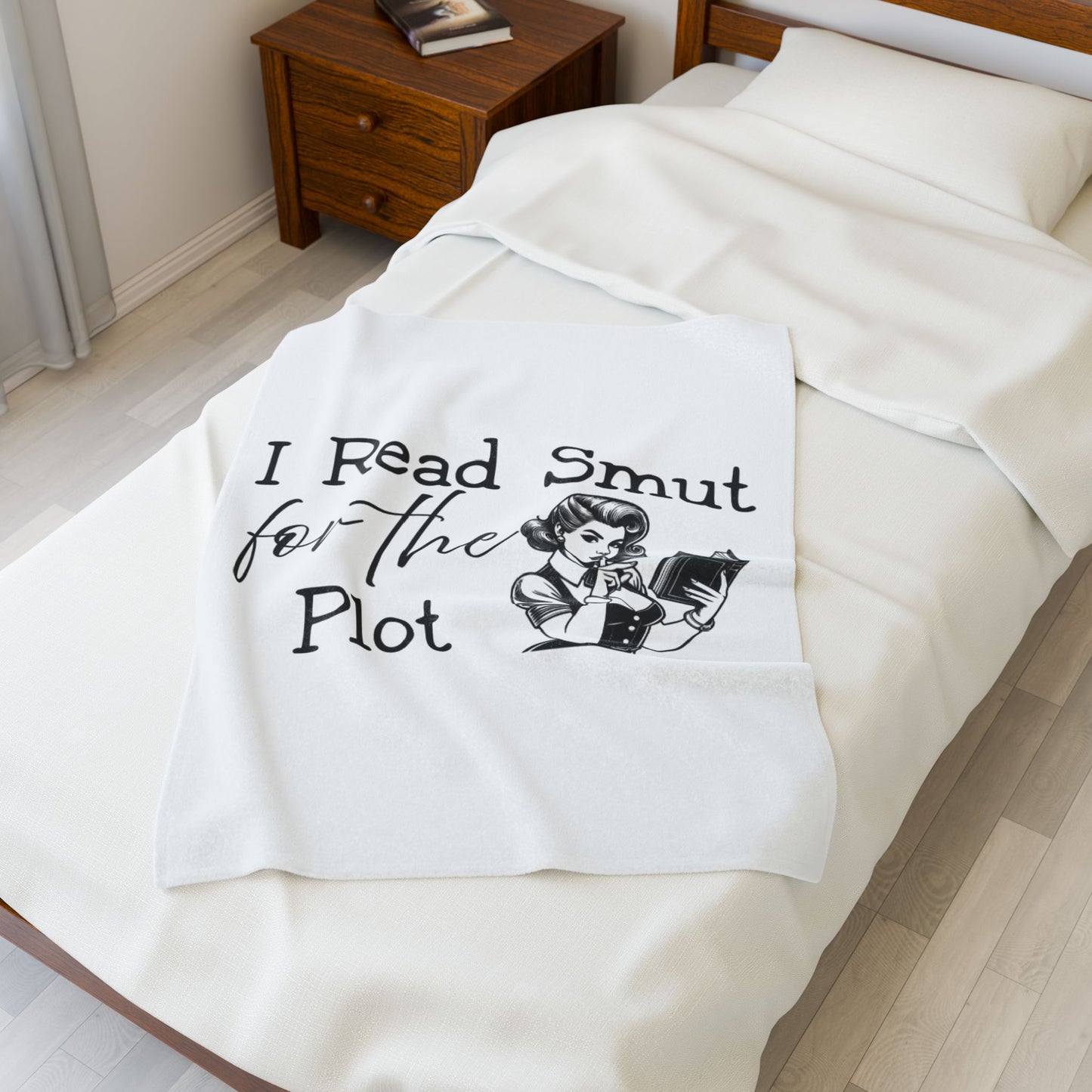 Velveteen Plush Blanket - I Read Smut for the Plot Funny Literary Quote Throw Blanket