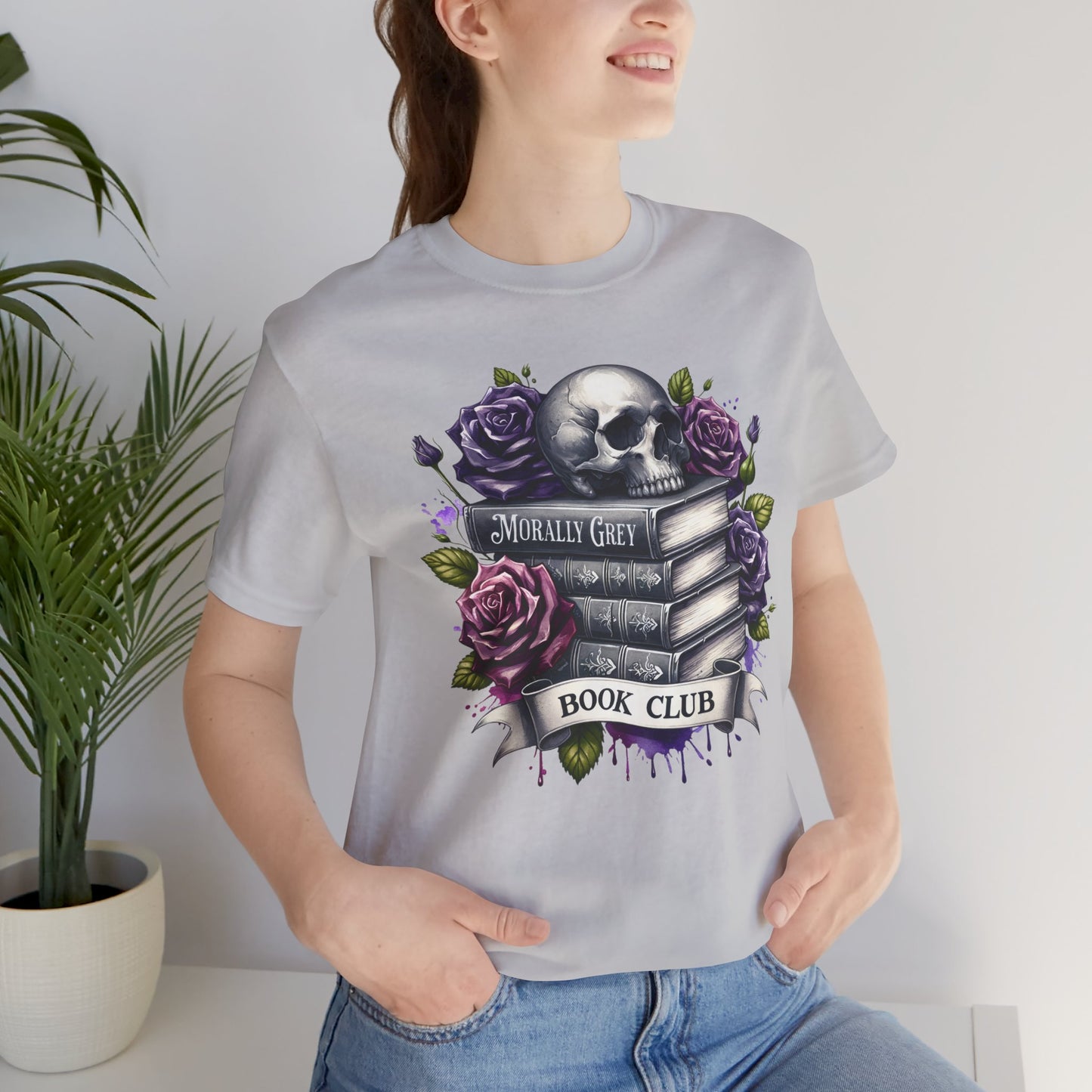 Book Club Unisex Jersey Tee - Skull & Roses Design
